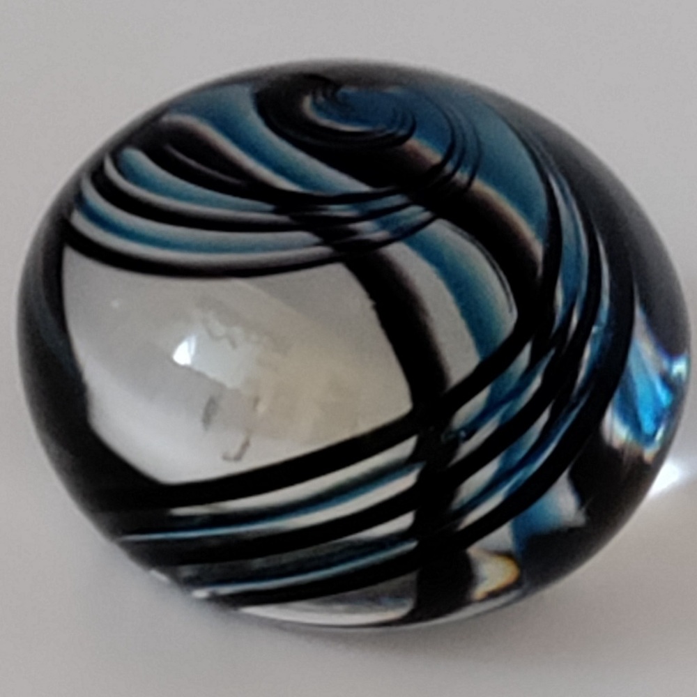 Swirled Glass Marble in Black and Blue Paperweight